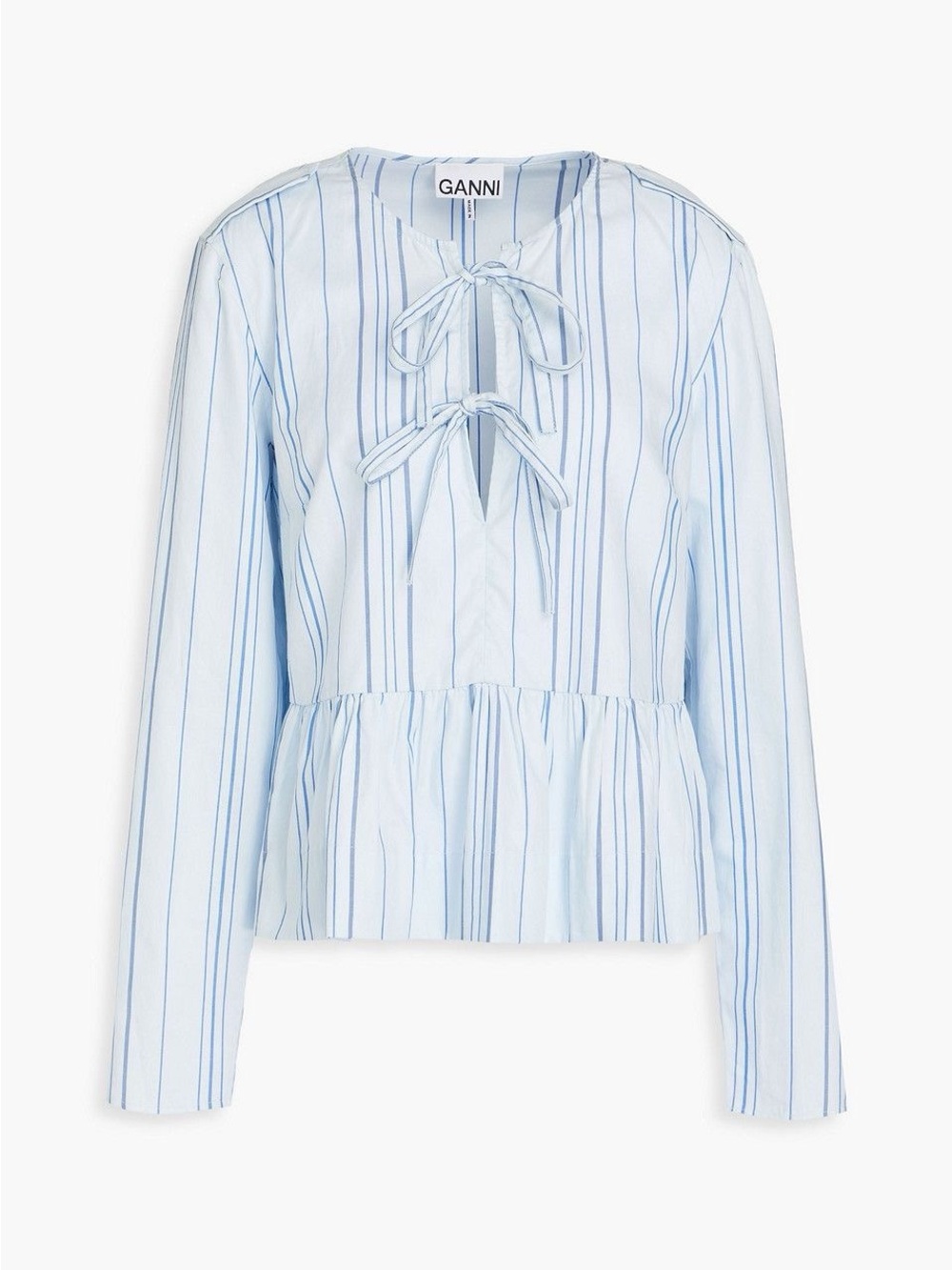 GANNI NEW Light Blue Stripe Poplin Blouse